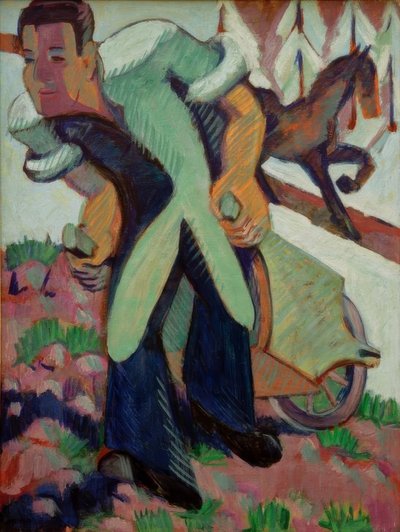 Farmer Pulling a Wheelbarrow by Ernst Ludwig Kirchner